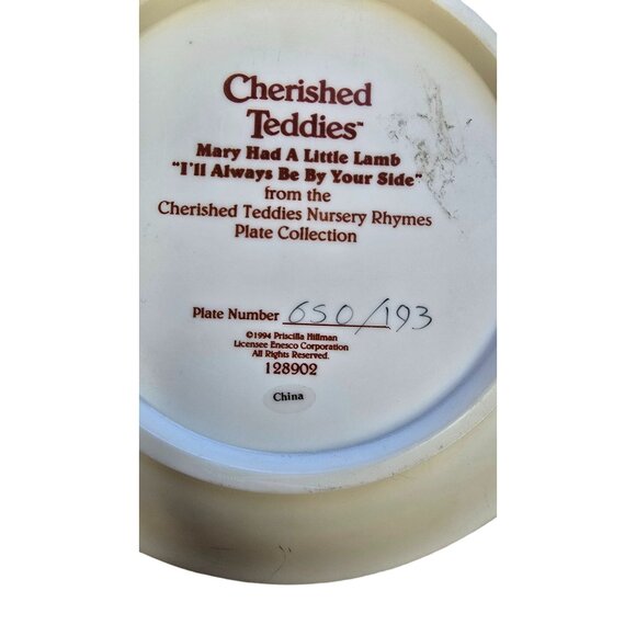 Vtg Cherished Teddies Mary Had A Little Lamb Plate Nursery Rhymes Collection - Picture 5 of 10